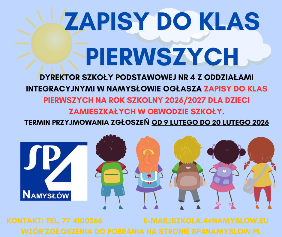 Zapisy do klas pierwszych. Termin zapisów 09.02.2026-20.02.2026 Zapisy do klas pierwszych. Termin zapisów 09.02.2026-20.02.2026